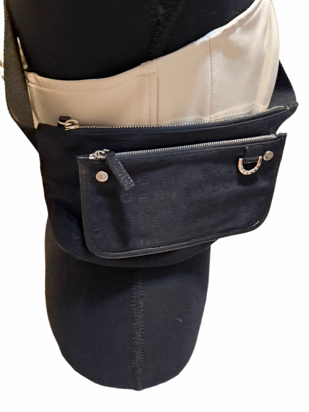 Authentic Black BVLGARI LOGOMANIA canvas belt bag with an exterior zip pocket ❤️